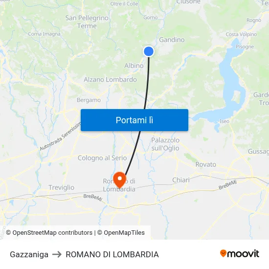 Gazzaniga to ROMANO DI LOMBARDIA map