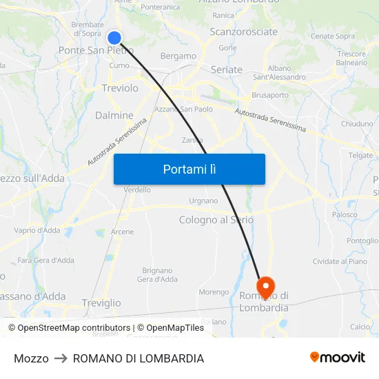 Mozzo to ROMANO DI LOMBARDIA map