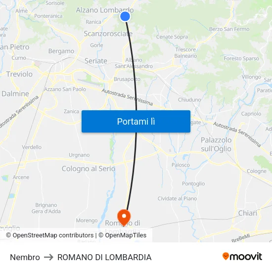 Nembro to ROMANO DI LOMBARDIA map