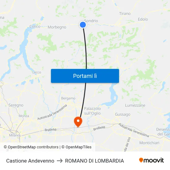 Castione Andevenno to ROMANO DI LOMBARDIA map