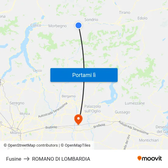 Fusine to ROMANO DI LOMBARDIA map