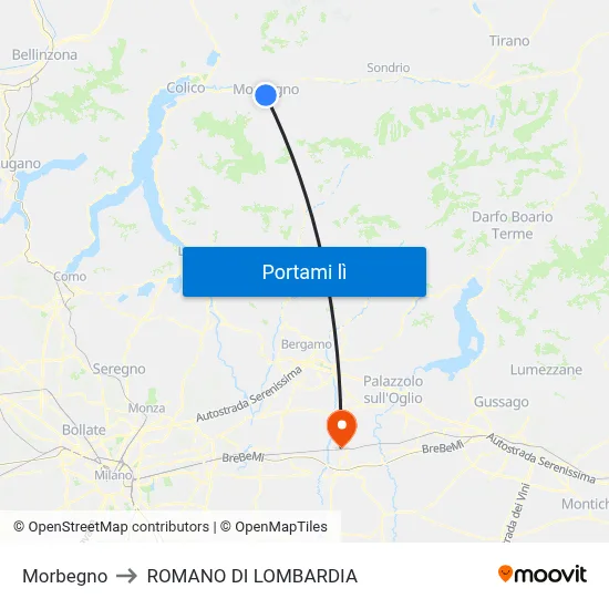 Morbegno to ROMANO DI LOMBARDIA map