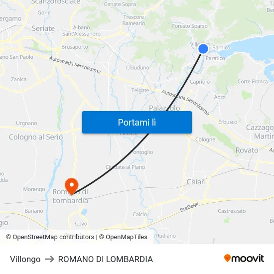 Villongo to ROMANO DI LOMBARDIA map