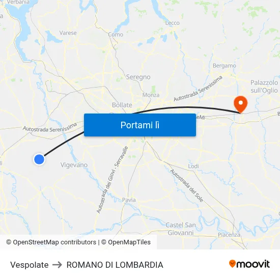 Vespolate to ROMANO DI LOMBARDIA map