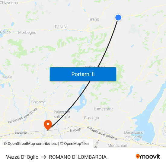 Vezza D' Oglio to ROMANO DI LOMBARDIA map