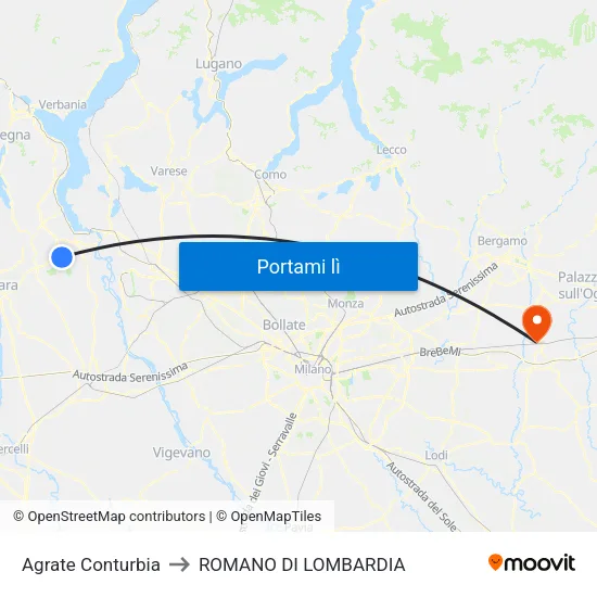 Agrate Conturbia to ROMANO DI LOMBARDIA map