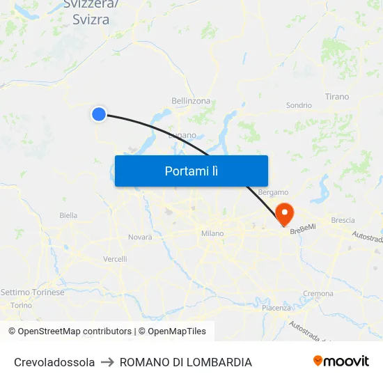 Crevoladossola to ROMANO DI LOMBARDIA map