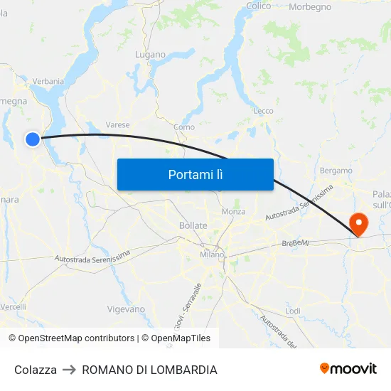 Colazza to ROMANO DI LOMBARDIA map
