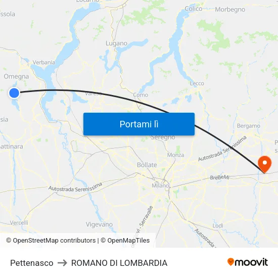Pettenasco to ROMANO DI LOMBARDIA map