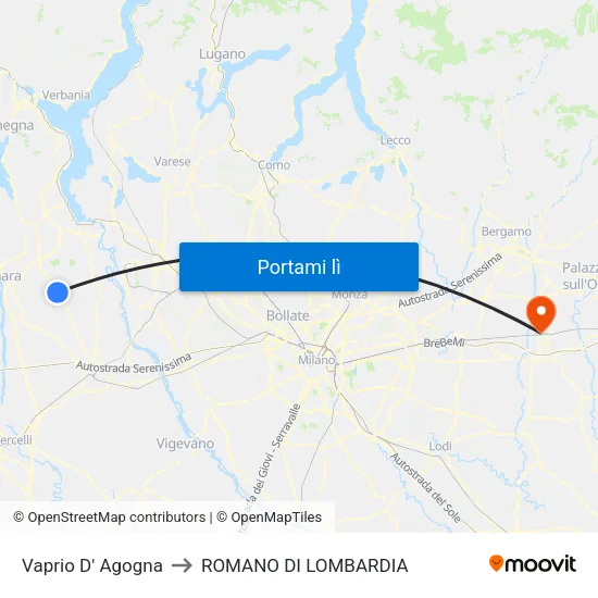 Vaprio D' Agogna to ROMANO DI LOMBARDIA map