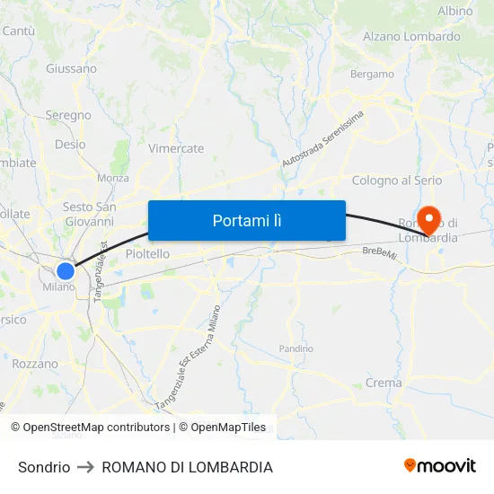 Sondrio to ROMANO DI LOMBARDIA map