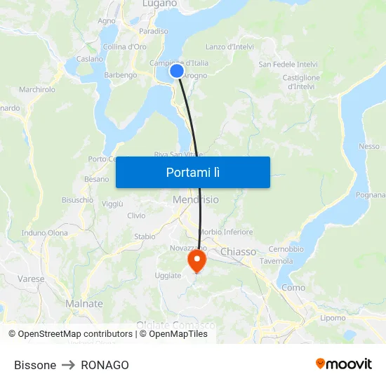 Bissone to RONAGO map