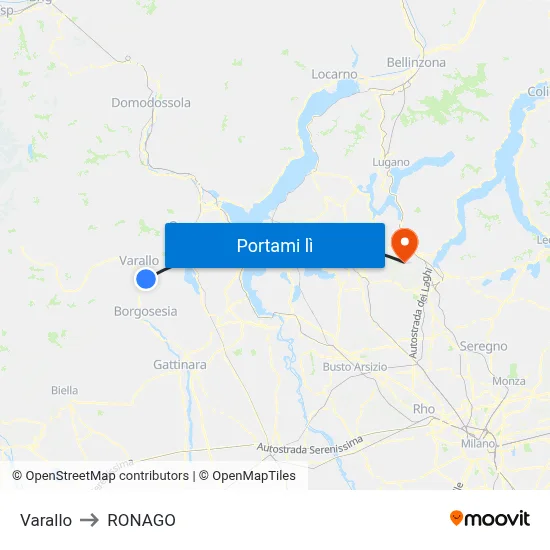Varallo to RONAGO map