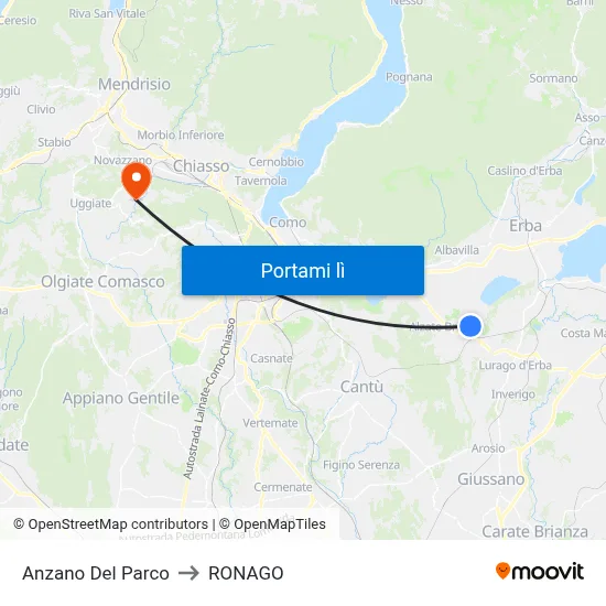 Anzano Del Parco to RONAGO map