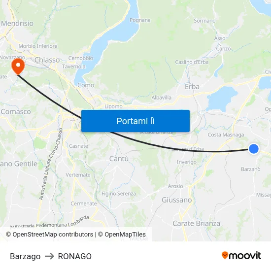 Barzago to RONAGO map