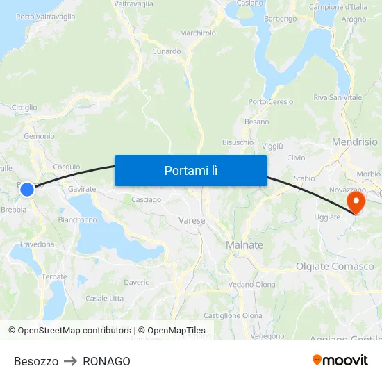 Besozzo to RONAGO map