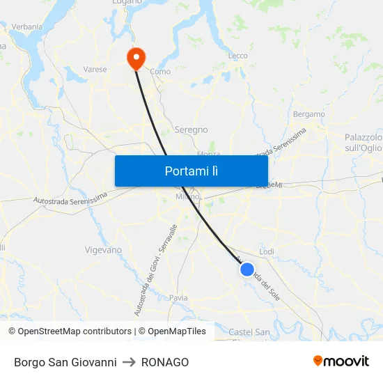 Borgo San Giovanni to RONAGO map