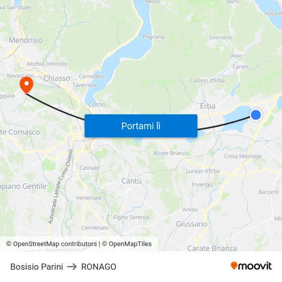 Bosisio Parini to RONAGO map