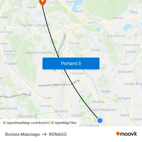 Bovisio-Masciago to RONAGO map