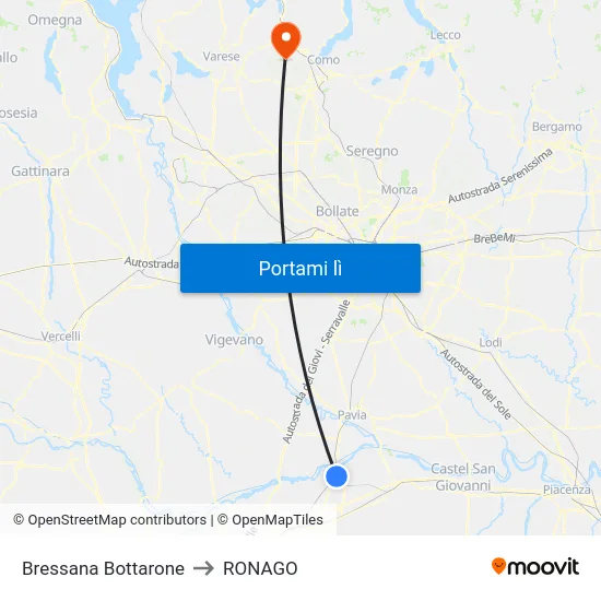 Bressana Bottarone to RONAGO map
