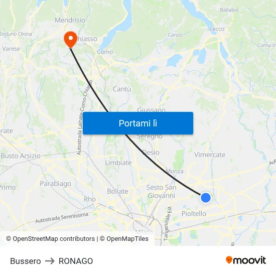 Bussero to RONAGO map