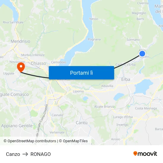 Canzo to RONAGO map
