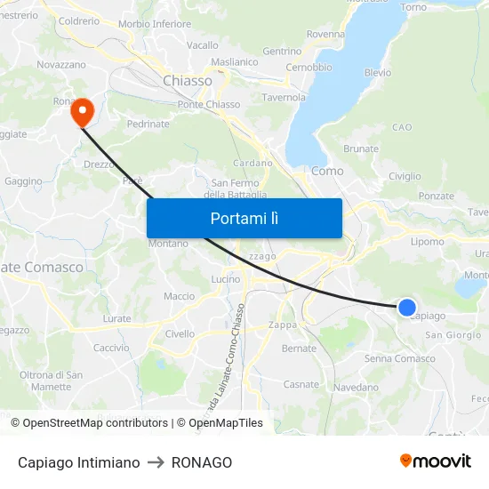 Capiago Intimiano to RONAGO map