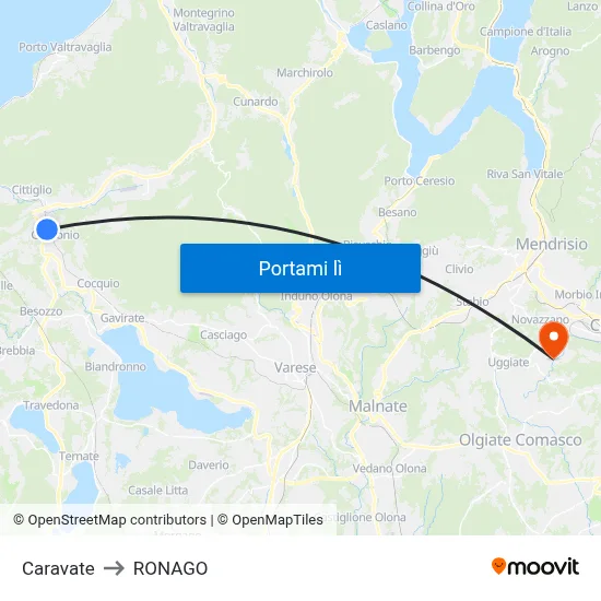 Caravate to RONAGO map