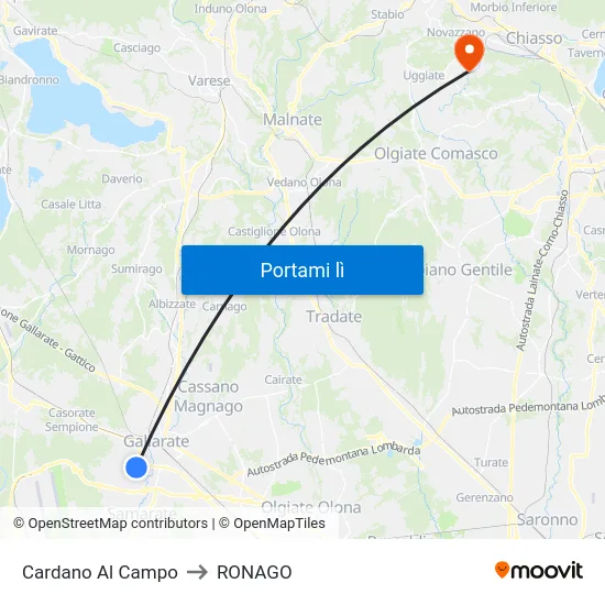 Cardano Al Campo to RONAGO map