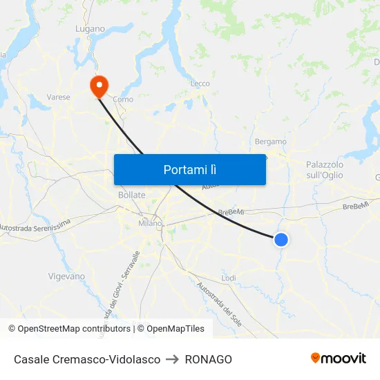 Casale Cremasco-Vidolasco to RONAGO map