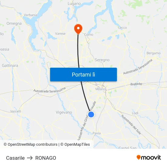 Casarile to RONAGO map