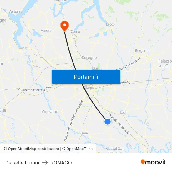 Caselle Lurani to RONAGO map