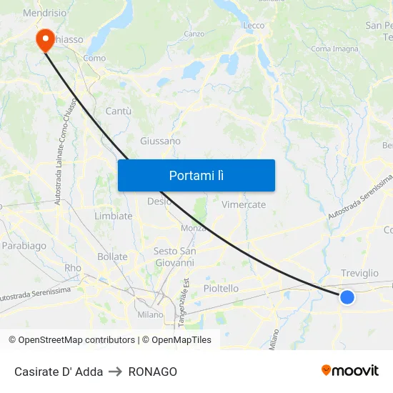Casirate D' Adda to RONAGO map
