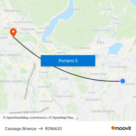Cassago Brianza to RONAGO map