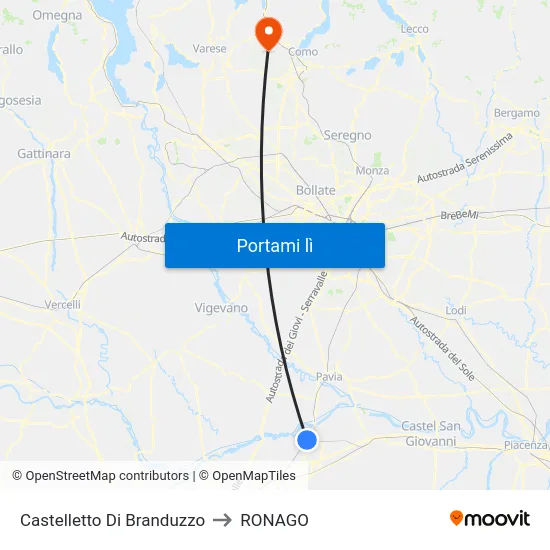 Castelletto Di Branduzzo to RONAGO map