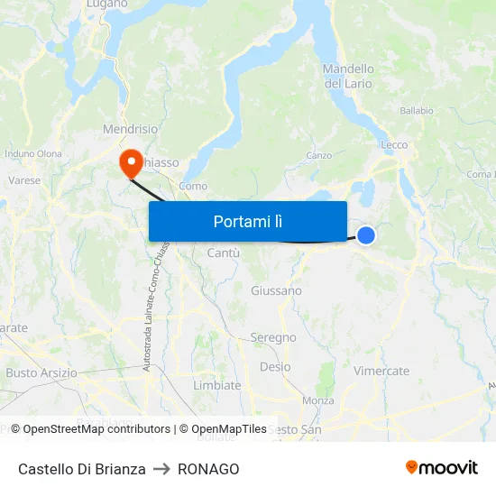 Castello Di Brianza to RONAGO map