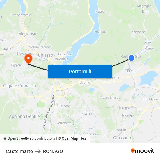 Castelmarte to RONAGO map