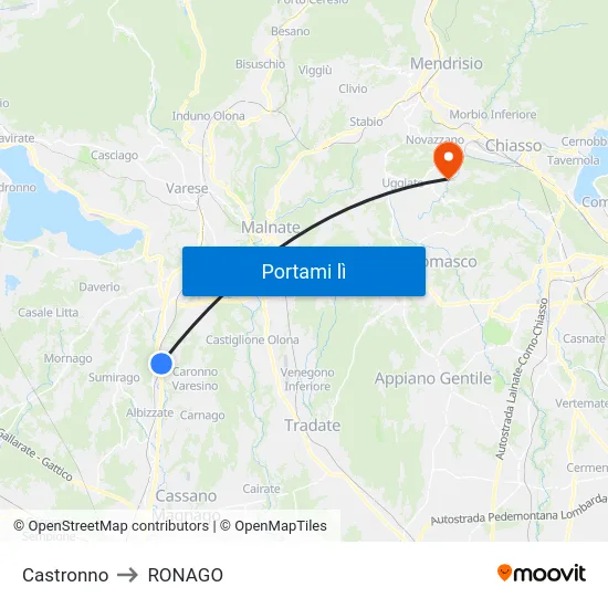 Castronno to RONAGO map