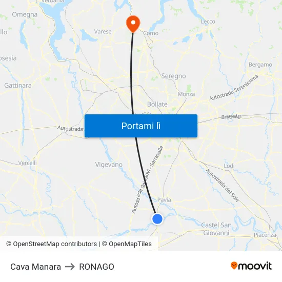 Cava Manara to RONAGO map