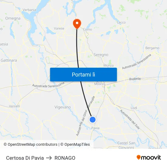 Certosa Di Pavia to RONAGO map