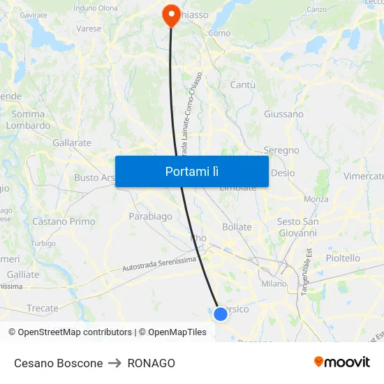 Cesano Boscone to RONAGO map