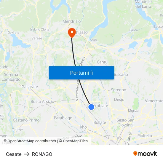 Cesate to RONAGO map