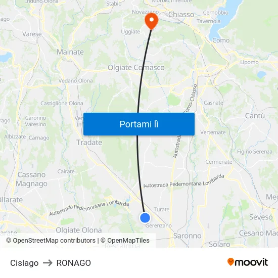 Cislago to RONAGO map