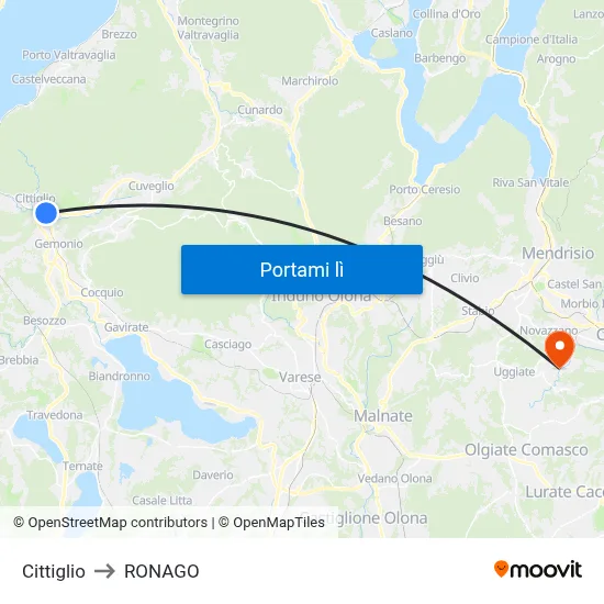 Cittiglio to RONAGO map