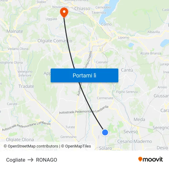 Cogliate to RONAGO map