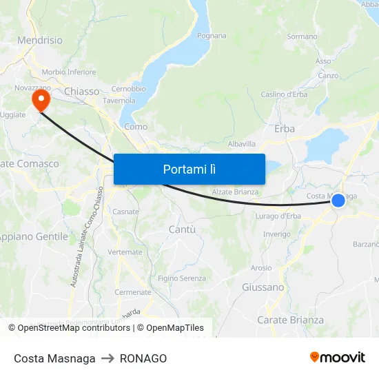 Costa Masnaga to RONAGO map