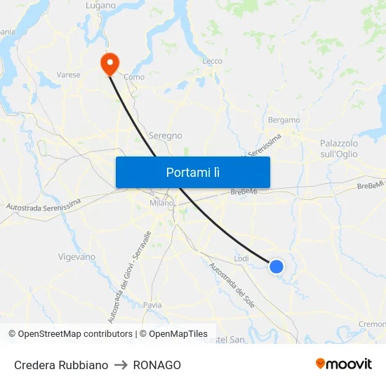 Credera Rubbiano to RONAGO map