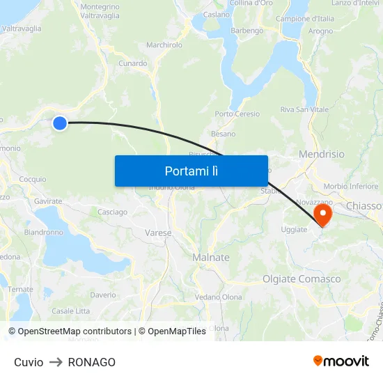 Cuvio to RONAGO map