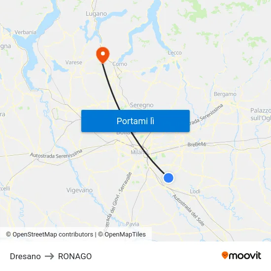 Dresano to RONAGO map
