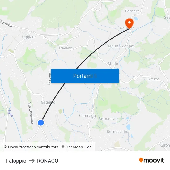 Faloppio to RONAGO map